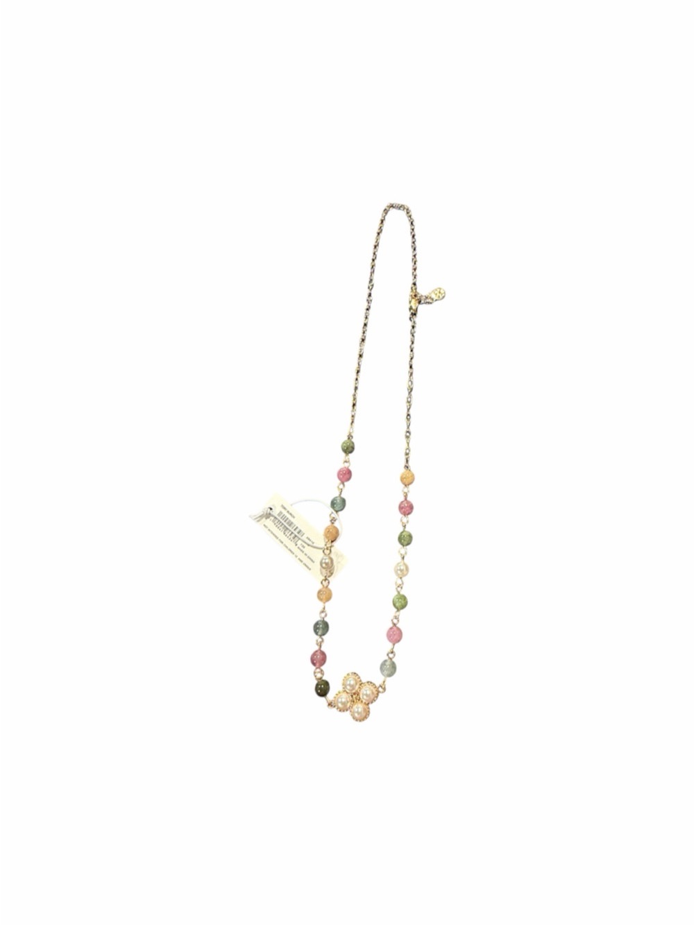 Tory Burch Multicolored Bead Necklace with Gold Floral Charm